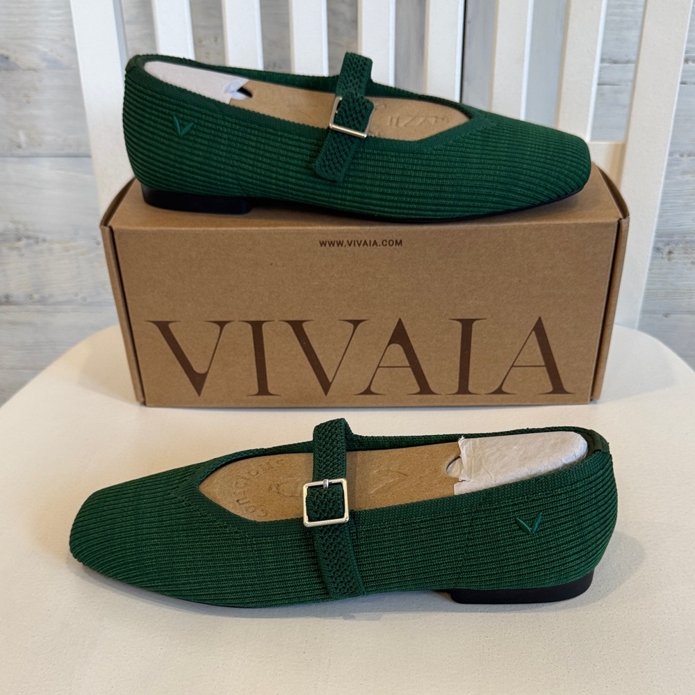 Vivaia Green Knit Mary Jane Flats Size 38 M or 7-7.5